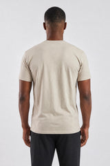 Beige Plain T-Shirt | High Neck, Short Sleeve