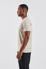 Beige Plain T-Shirt | High Neck, Short Sleeve