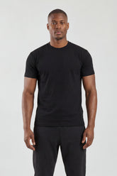 Black Plain T-Shirt | High Neck, Short Sleeve