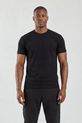 Black Plain T-Shirt | High Neck, Short Sleeve