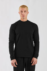Black High-Neck Slim Long Sleeve Tee | Plain Cotton Blend