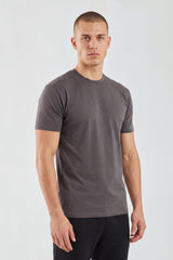 Charcoal Plain T-Shirt | High Neck, Short Sleeve.