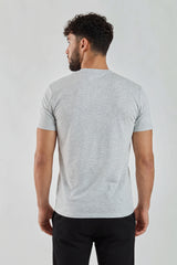 Grey Plain T-Shirt | High Neck, Short Sleeve