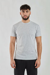 Grey Plain T-Shirt | High Neck, Short Sleeve