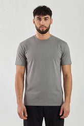 Dark Grey Plain T-Shirt | High Neck, Short Sleeve