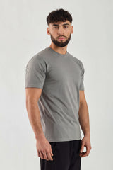 Dark Grey Plain T-Shirt | High Neck, Short Sleeve