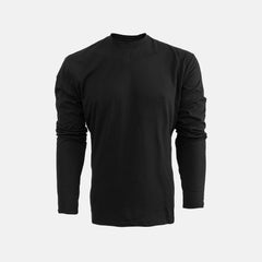 Black High-Neck Slim Long Sleeve Tee | Plain Cotton Blend