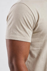 Beige Plain T-Shirt | High Neck, Short Sleeve