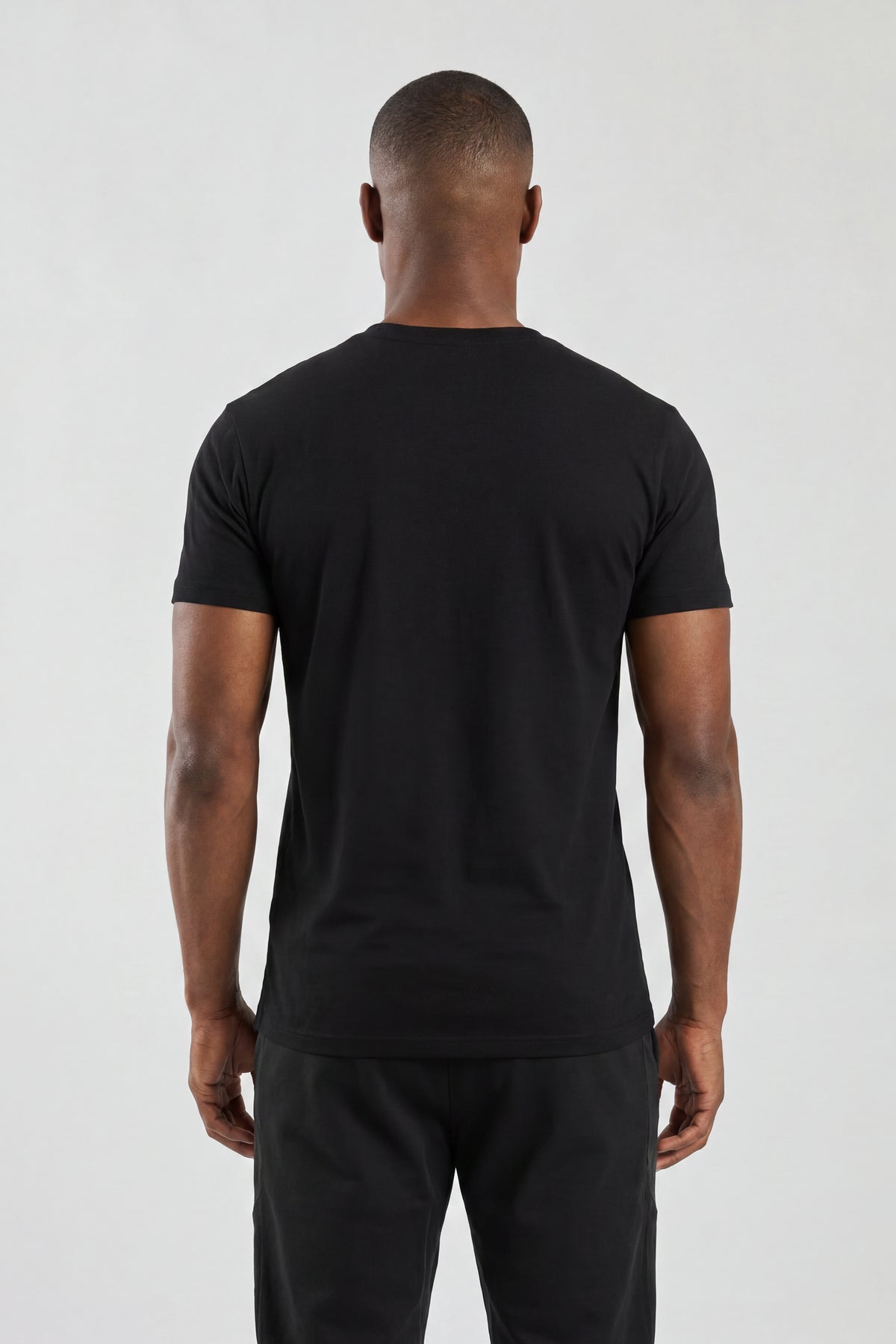 Black Plain T-Shirt | High Neck, Short Sleeve