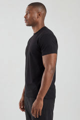 Black Plain T-Shirt | High Neck, Short Sleeve
