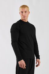Grey High-Neck Slim Long Sleeve Tee | Stretch Finish