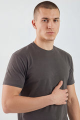 Charcoal Plain T-Shirt | High Neck, Short Sleeve.
