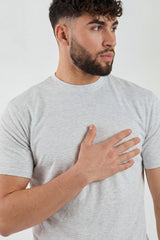 Grey Plain T-Shirt | High Neck, Short Sleeve
