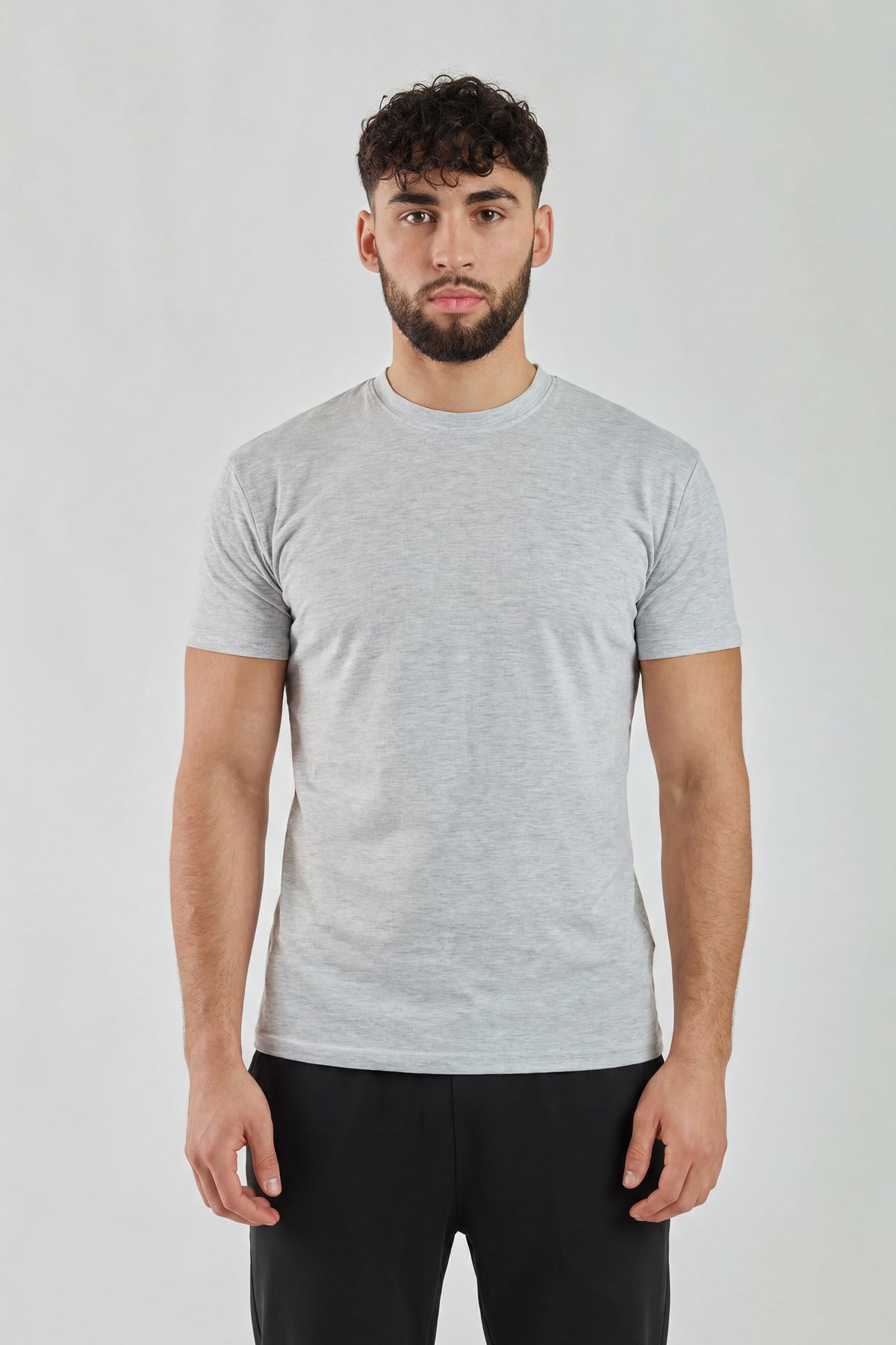 Grey Plain T-Shirt | High Neck, Short Sleeve