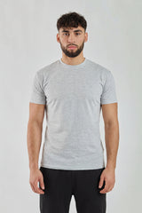 Grey Plain T-Shirt | High Neck, Short Sleeve