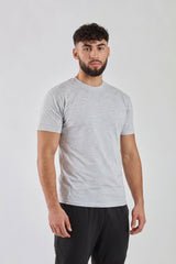 Grey Plain T-Shirt | High Neck, Short Sleeve