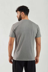 Dark Grey Plain T-Shirt | High Neck, Short Sleeve