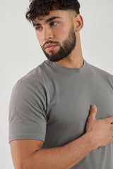 Dark Grey Plain T-Shirt | High Neck, Short Sleeve