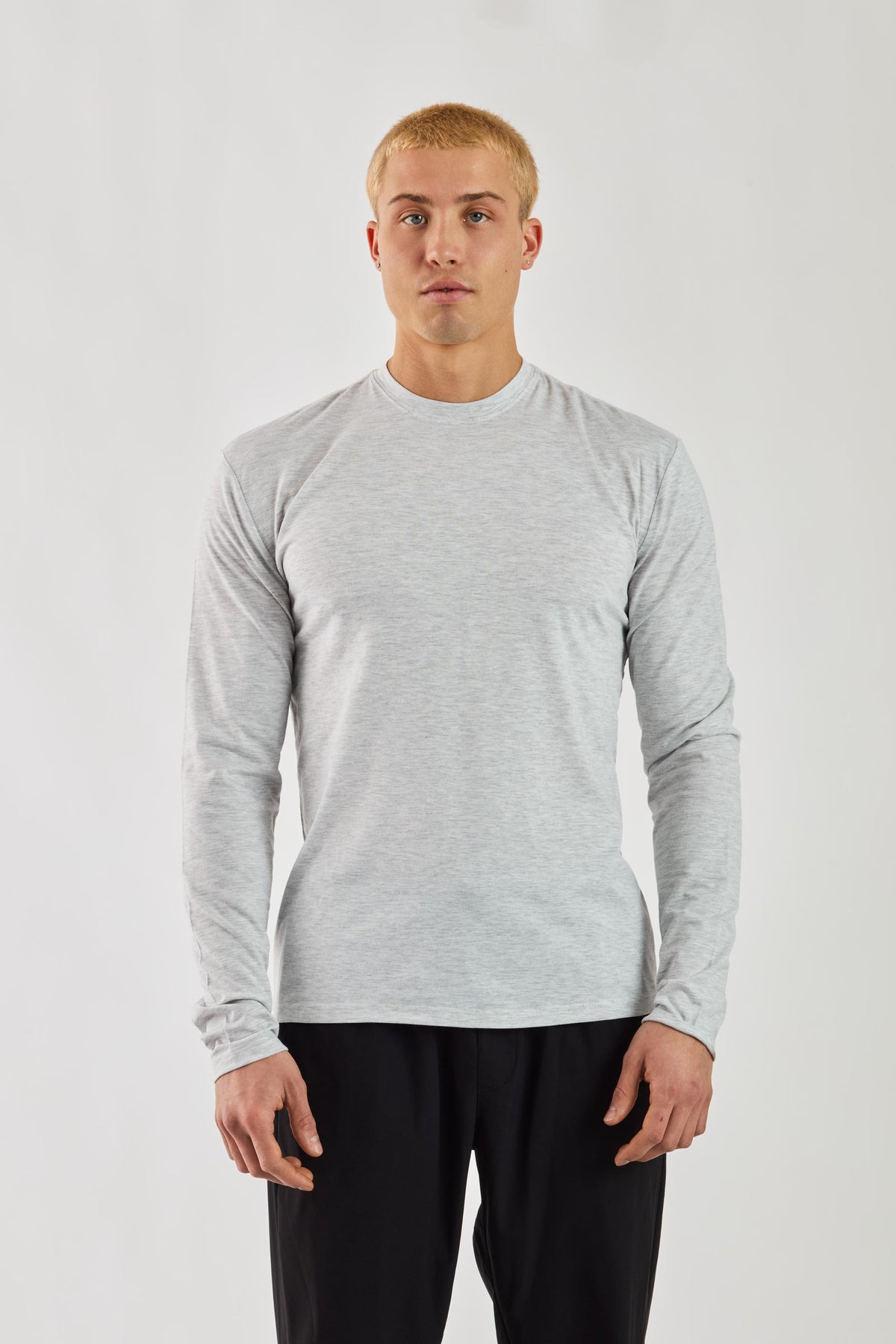 Grey High-Neck Slim Long Sleeve Tee | Stretch Finish